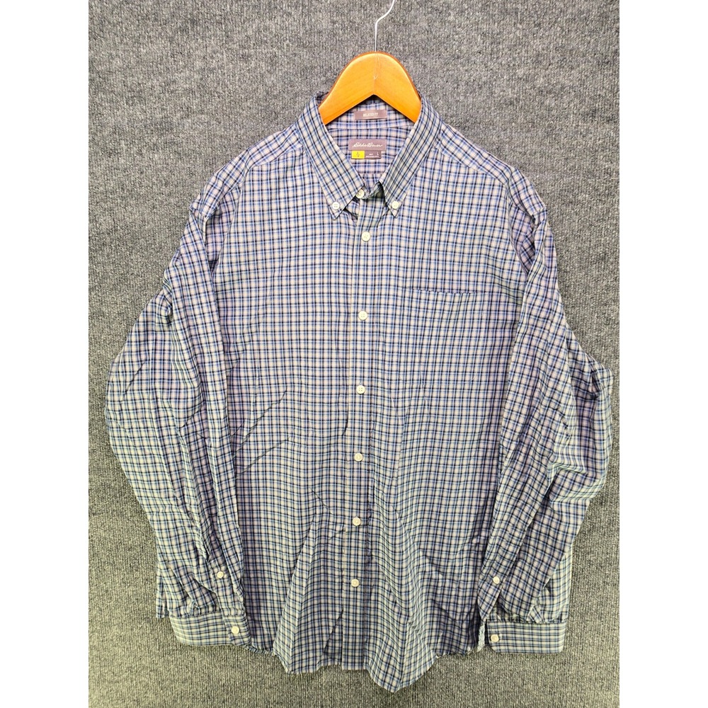 Eddie Bauer Mens Blue Plaid Relaxed Fit Long Sleeve Button Down Shirt Large
